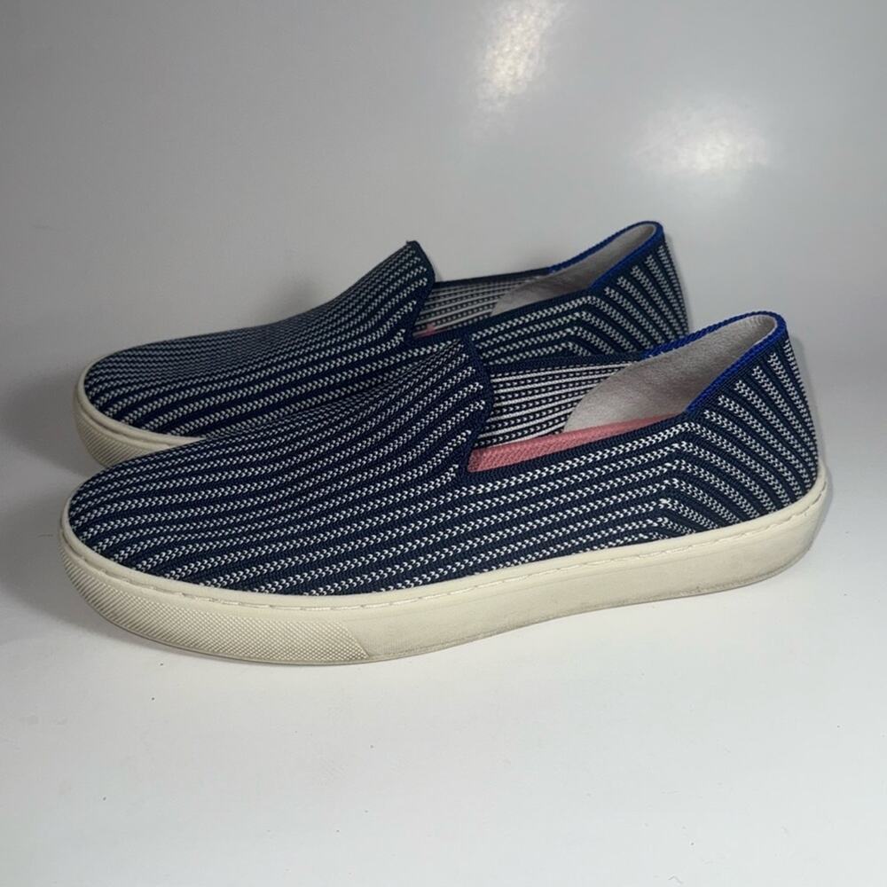 Rothy’s Original Slip On Sneaker Riviera Pinstripe blue and white size 6.5.